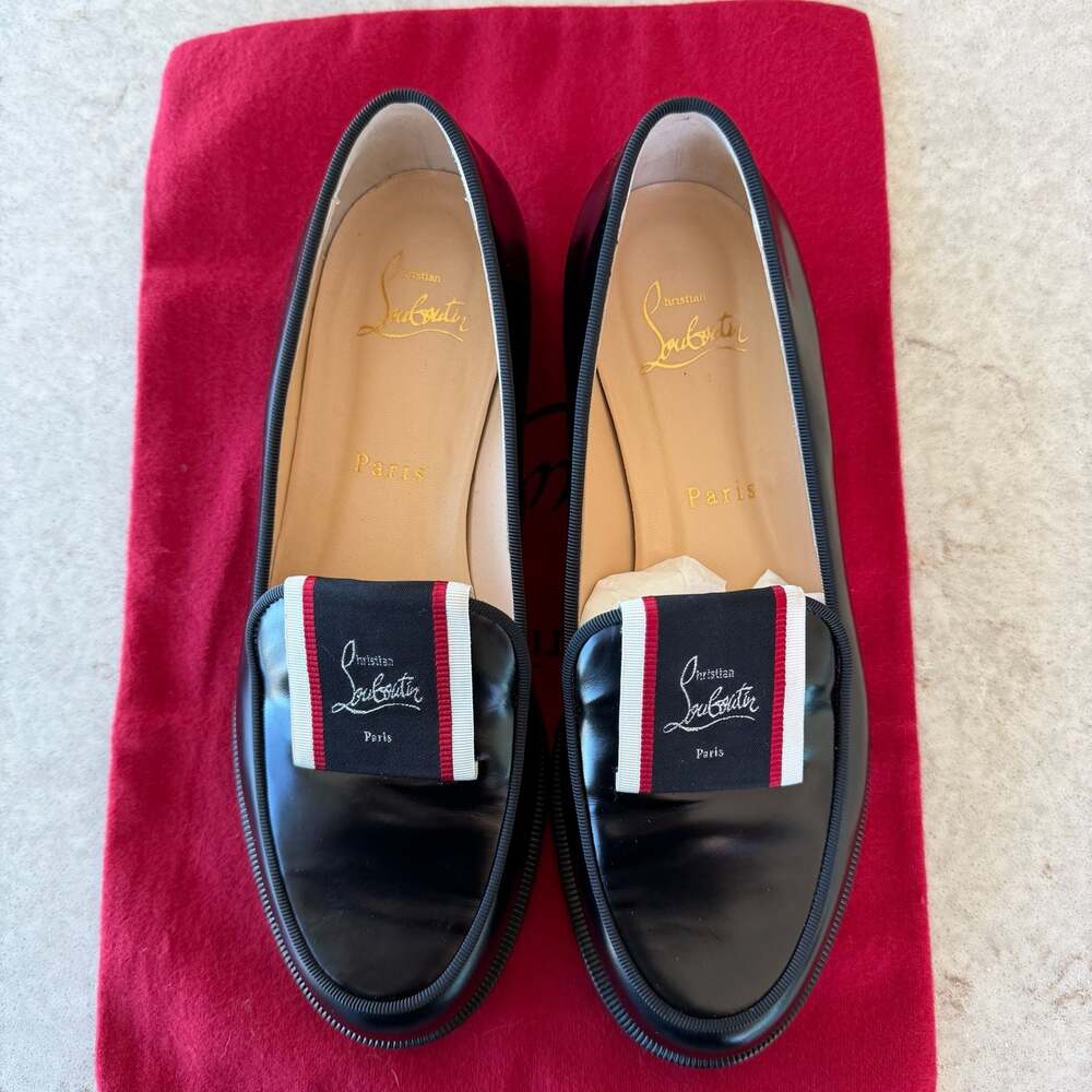 Christian Louboutin Tiketa Flat Calf Abrasivato Loafers Black Size 36.5